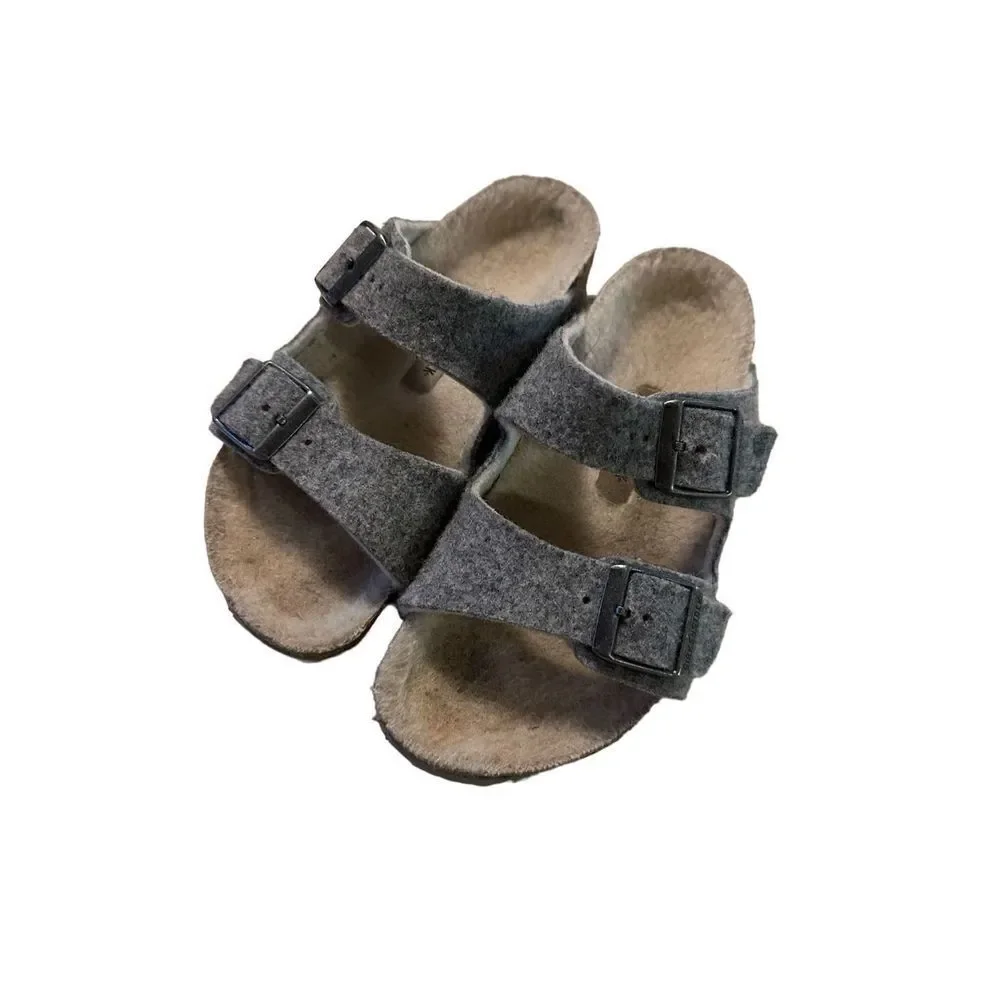 Birkenstock Sherpa Shearling Grey Wool Slide Sandal Big Kids Size 2 EU 33